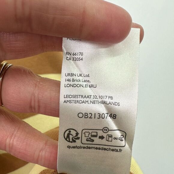 Anthropologie Maeve Women’s Yellow Tan Stripe Cotton Boxy Oversized V-Neck Top - Picture 6 of 11